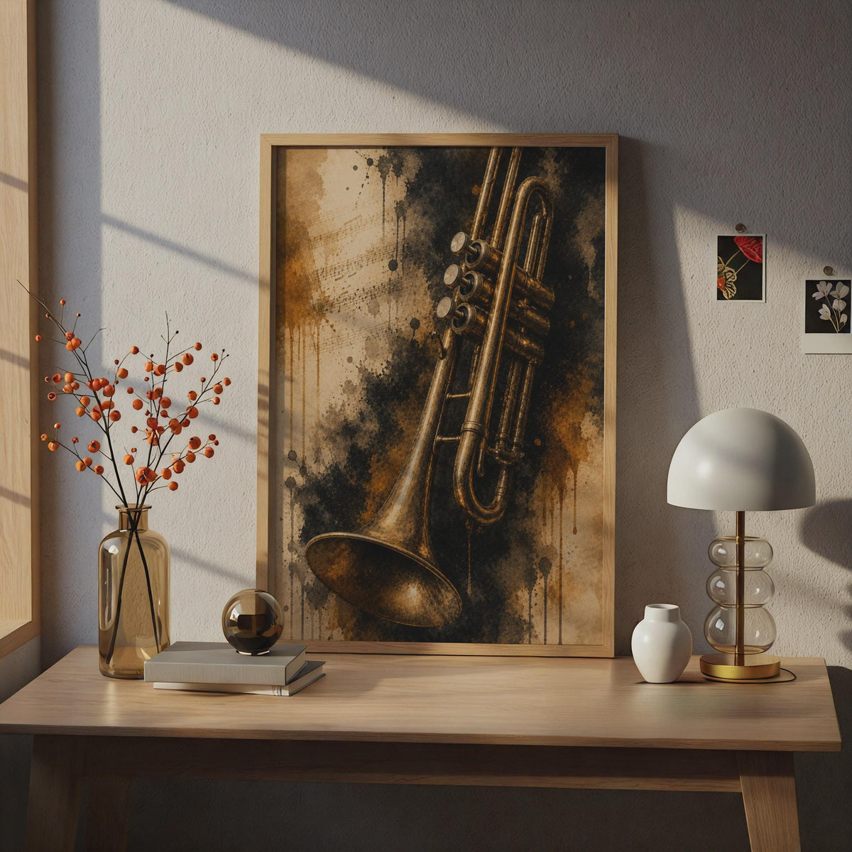 Vintage Trumpet Poster, Grunge Jazz Music Wall Art, Brass Instrument Print