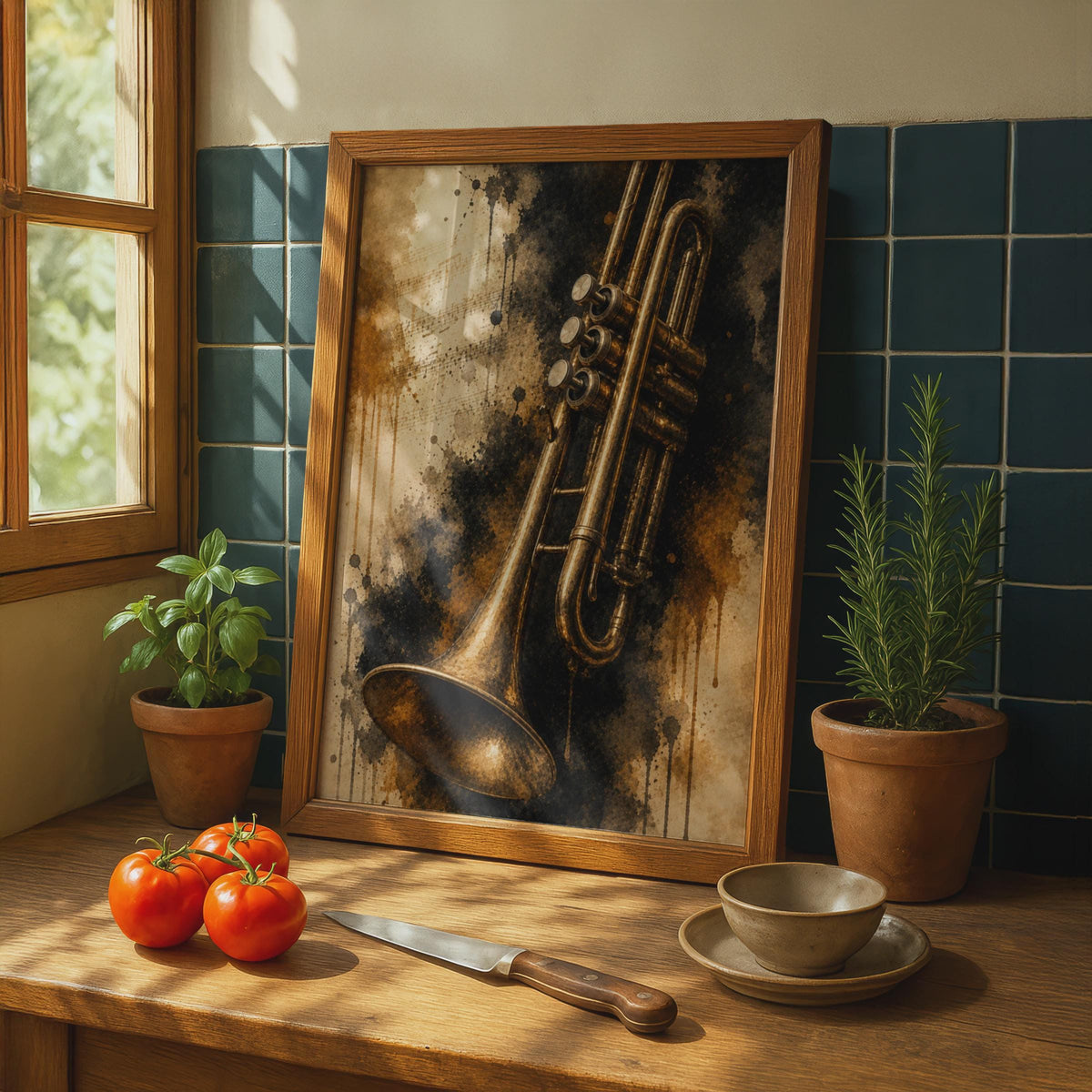 Vintage Trumpet Poster, Grunge Jazz Music Wall Art, Brass Instrument Print