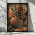 Basketball Hoop Grunge Poster, Urban Street Sport Wall Art, Orange Black Decor