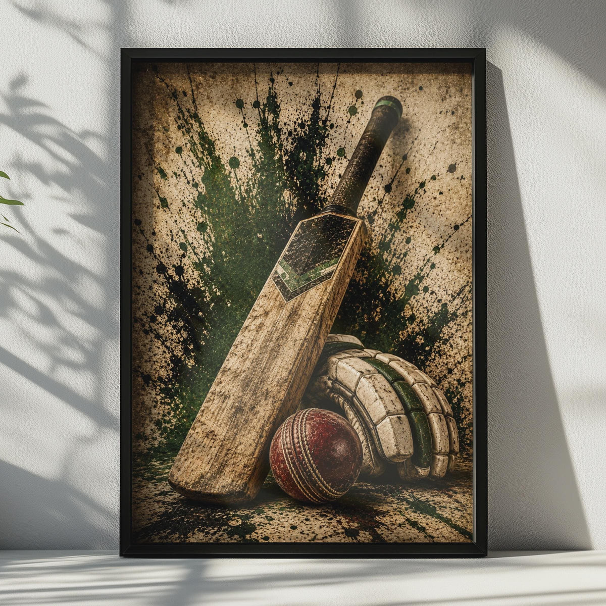 Cricket Bat Ball and Gloves Poster, Vintage Grunge Sports Wall Art, Cricket Gift