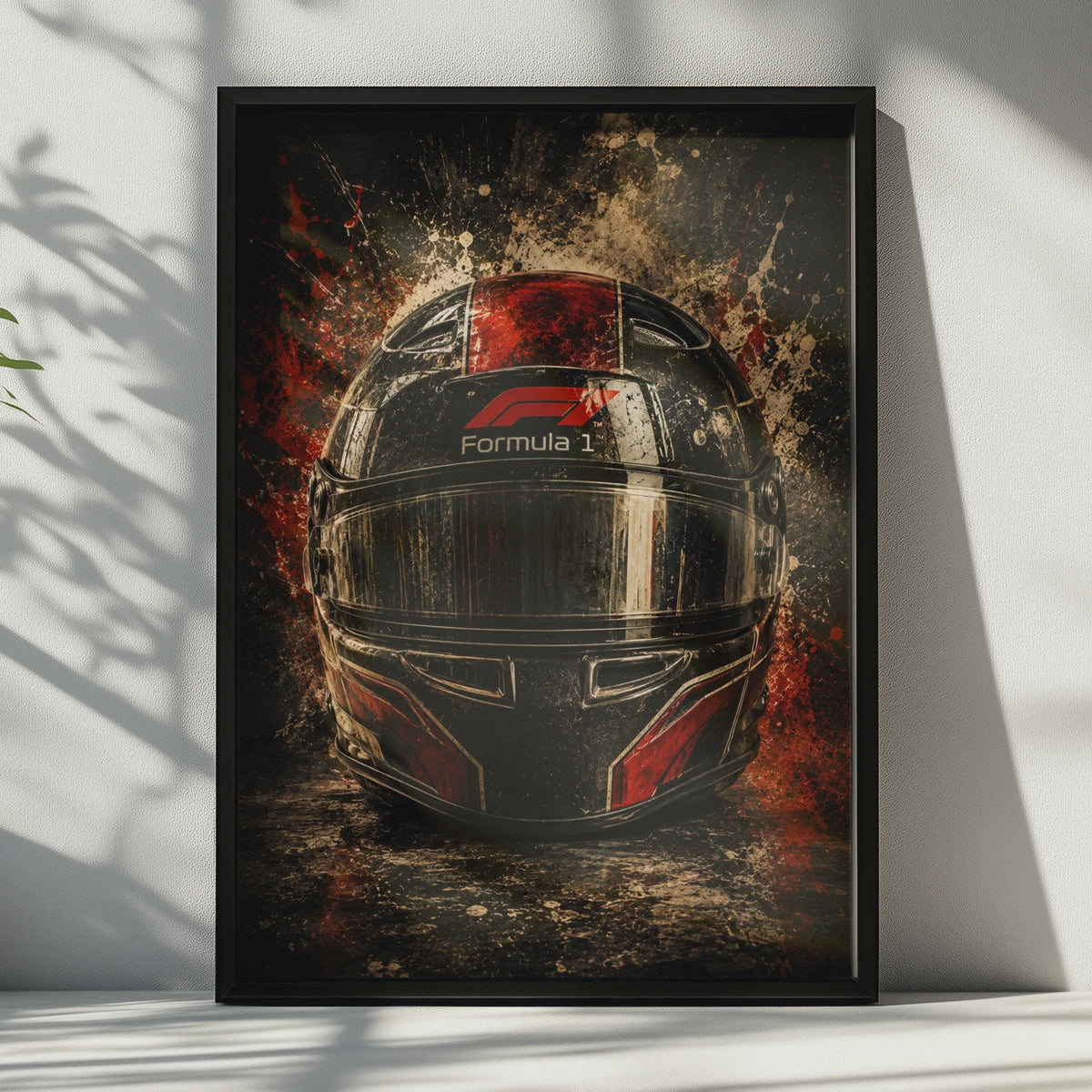 Vintage  Racing Helmet Poster, F1 Dark Splatter Wall Art, Motorsport Print, Gift