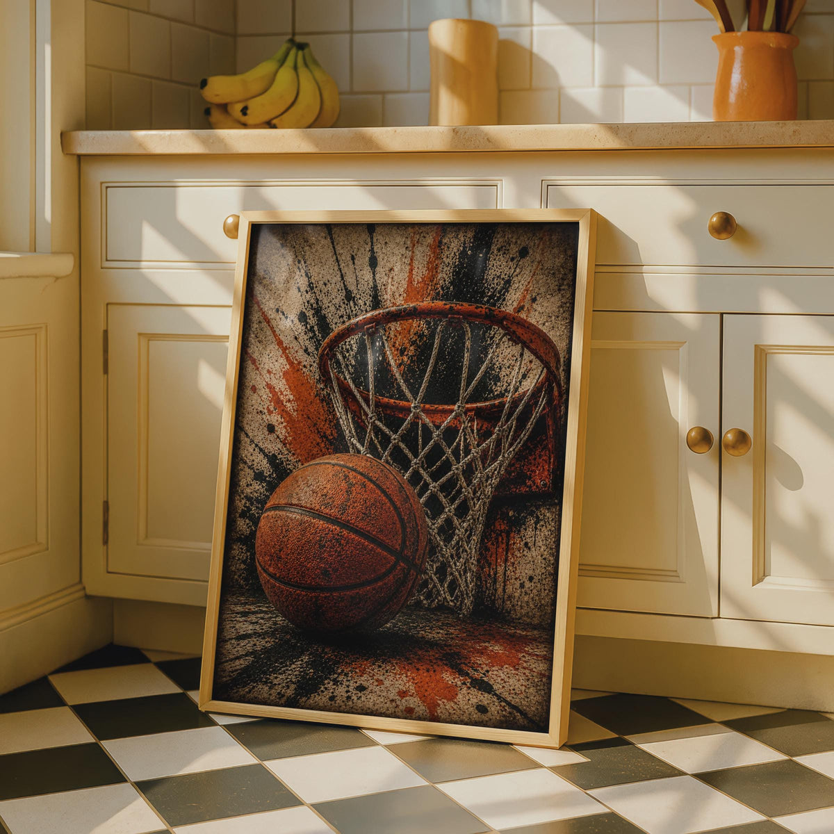 Basketball Hoop Grunge Poster, Urban Street Sport Wall Art, Orange Black Decor