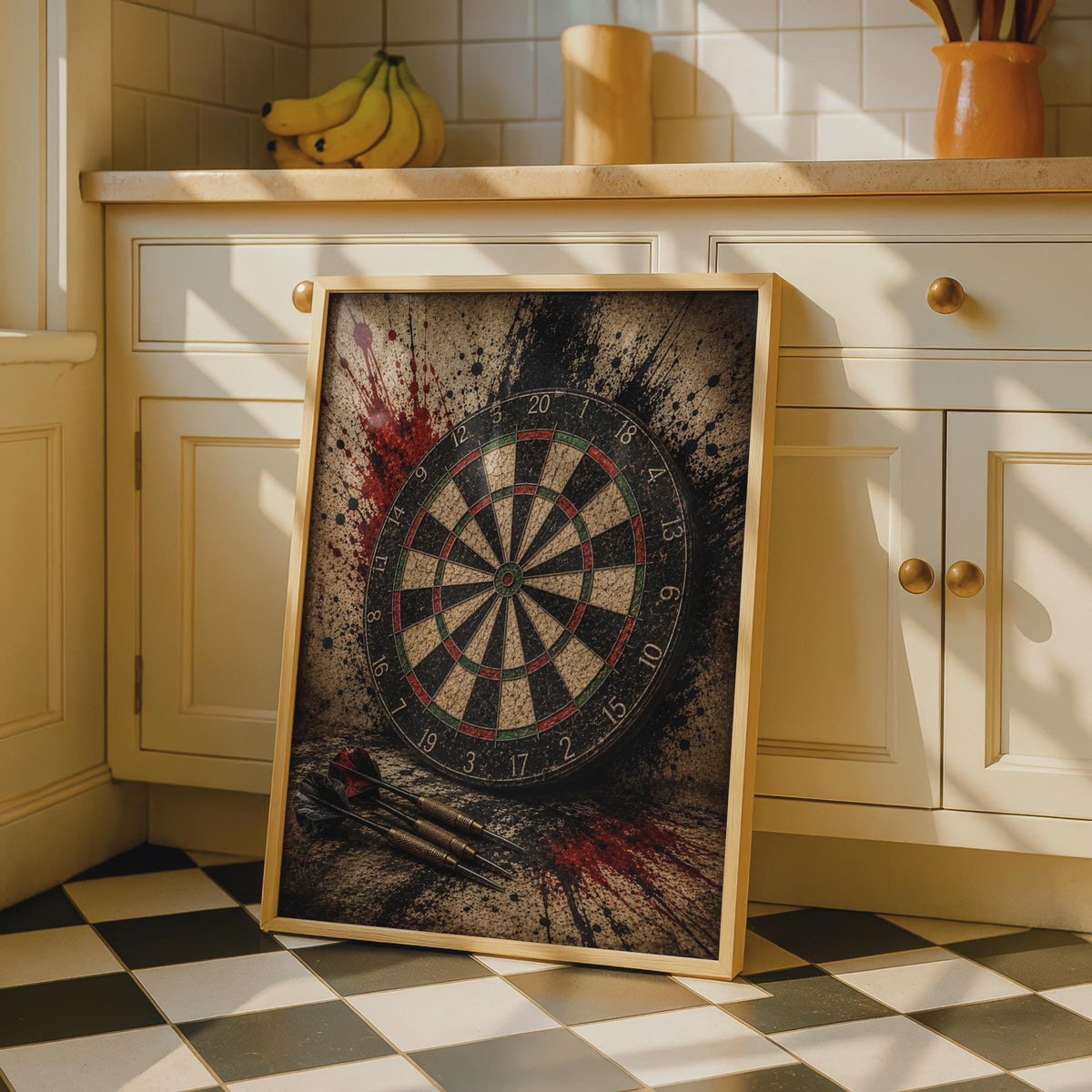 Dartboard Grunge Poster, Dark Darts Wall Art, Moody Sports Room Decor, Games Room