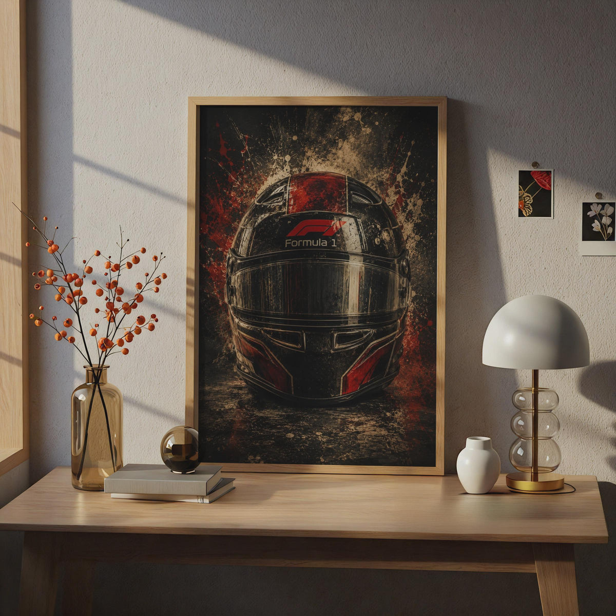 Vintage  Racing Helmet Poster, F1 Dark Splatter Wall Art, Motorsport Print, Gift
