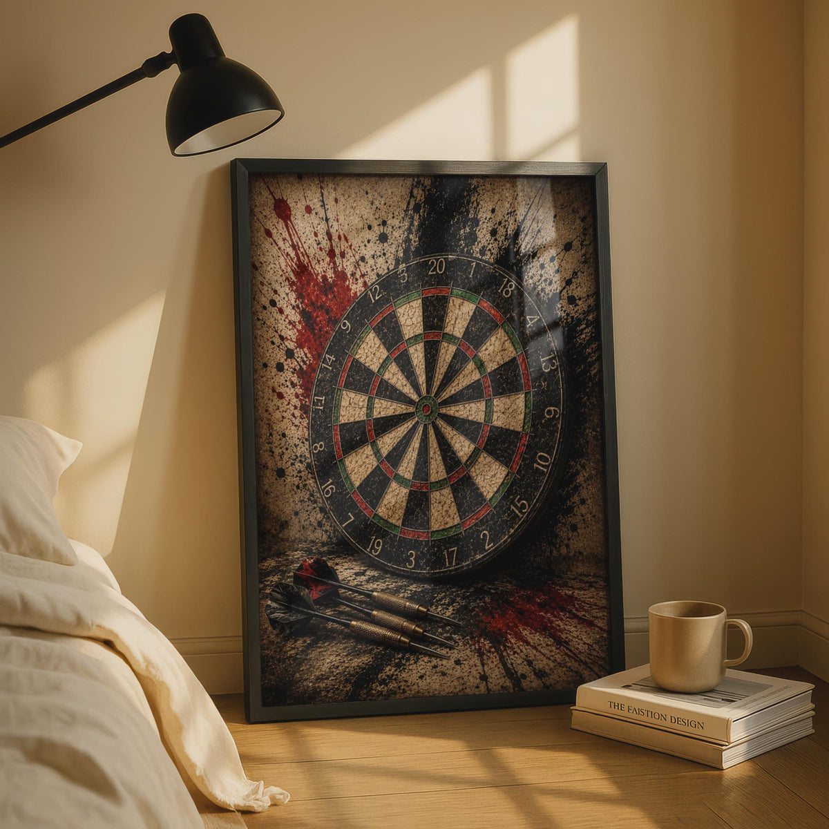 Dartboard Grunge Poster, Dark Darts Wall Art, Moody Sports Room Decor, Games Room