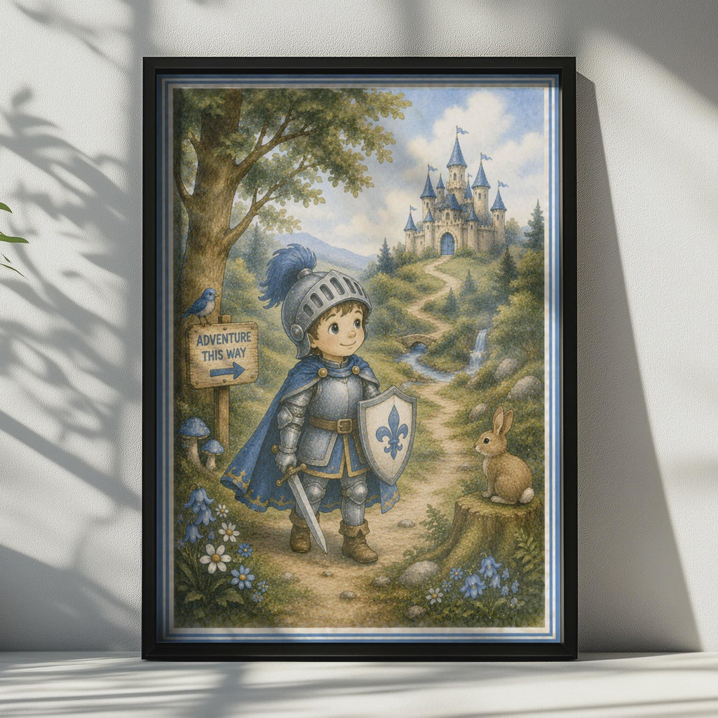 Little Knight Adventure Poster, Boys Bedroom Castle Wall Art, Fairytale Children's Print