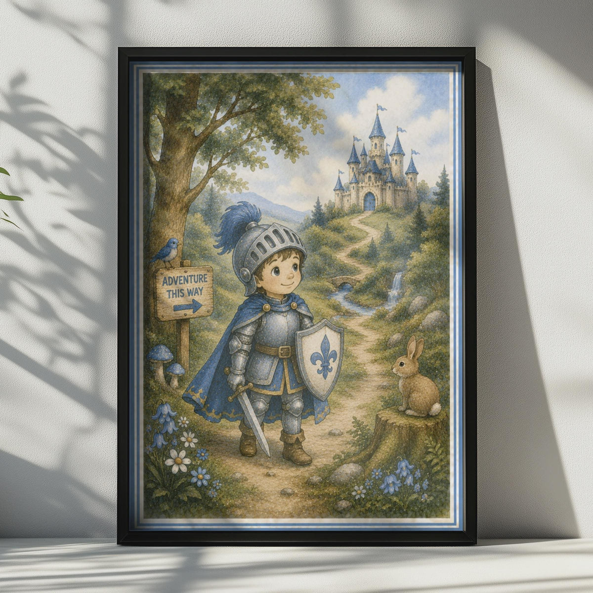 Little Knight Adventure Poster, Boys Bedroom Castle Wall Art, Fairytale Children's Print
