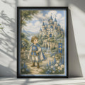 Prince Castle Poster, Boys Fantasy Kingdom Wall Art, Blue Fairytale Children's Room Decor Print