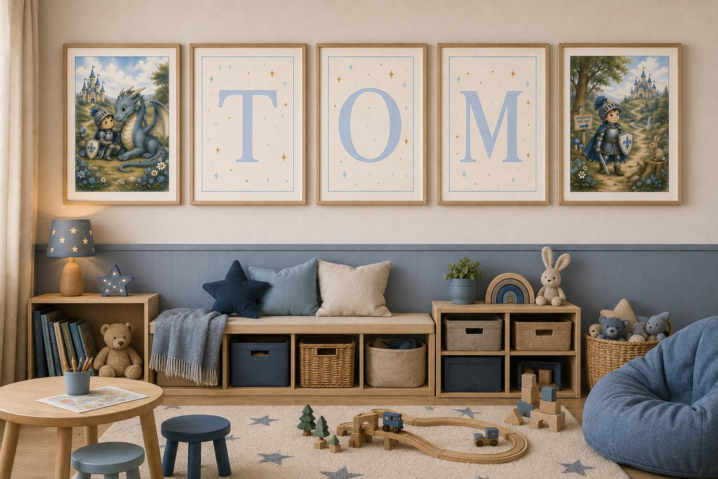 Prince Castle Poster, Boys Fantasy Kingdom Wall Art, Blue Fairytale Children's Room Decor Print