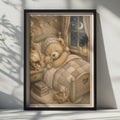 Sleepy Teddy Bear Nursery Print, Vintage Storybook Children's Wall Art, Neutral Beige Kids Room