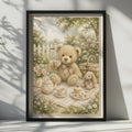 Teddy Bear Tea Party Poster, Vintage Watercolour Garden Nursery Wall Art Print
