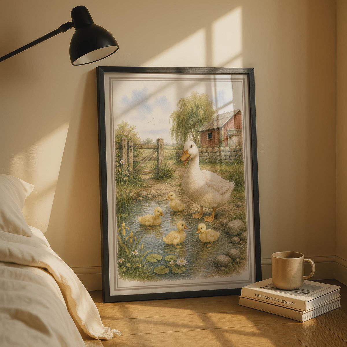 Duck and Ducklings Poster, Farmyard Watercolour Wall Art, Nursery Animal Print, Countryside Decor