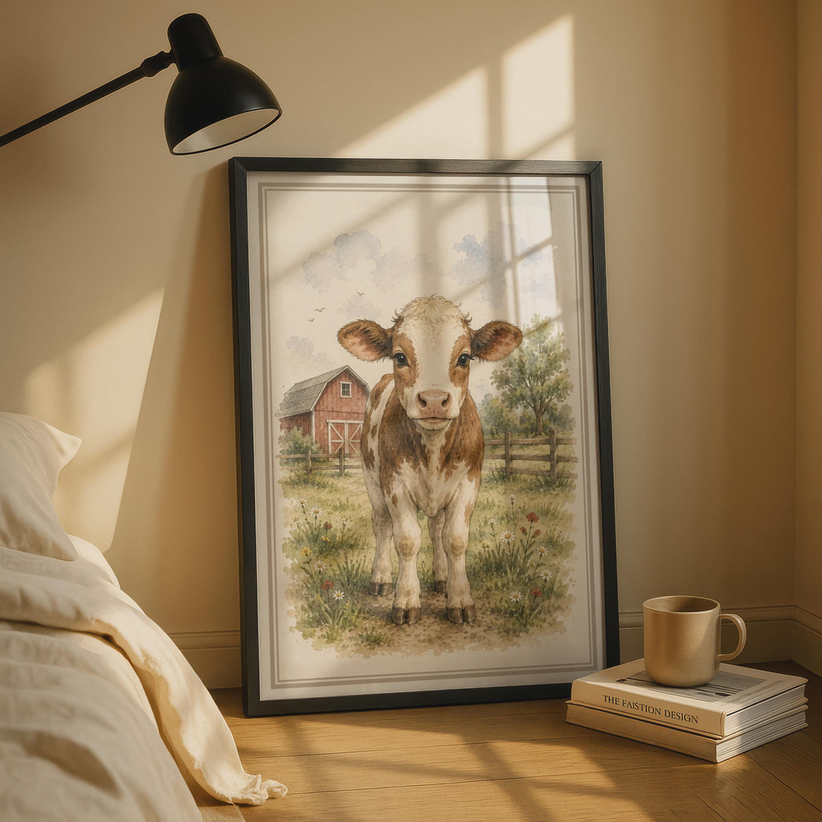Baby Calf Watercolour Poster, Farm Animal Wall Art, Children's Nursery Print