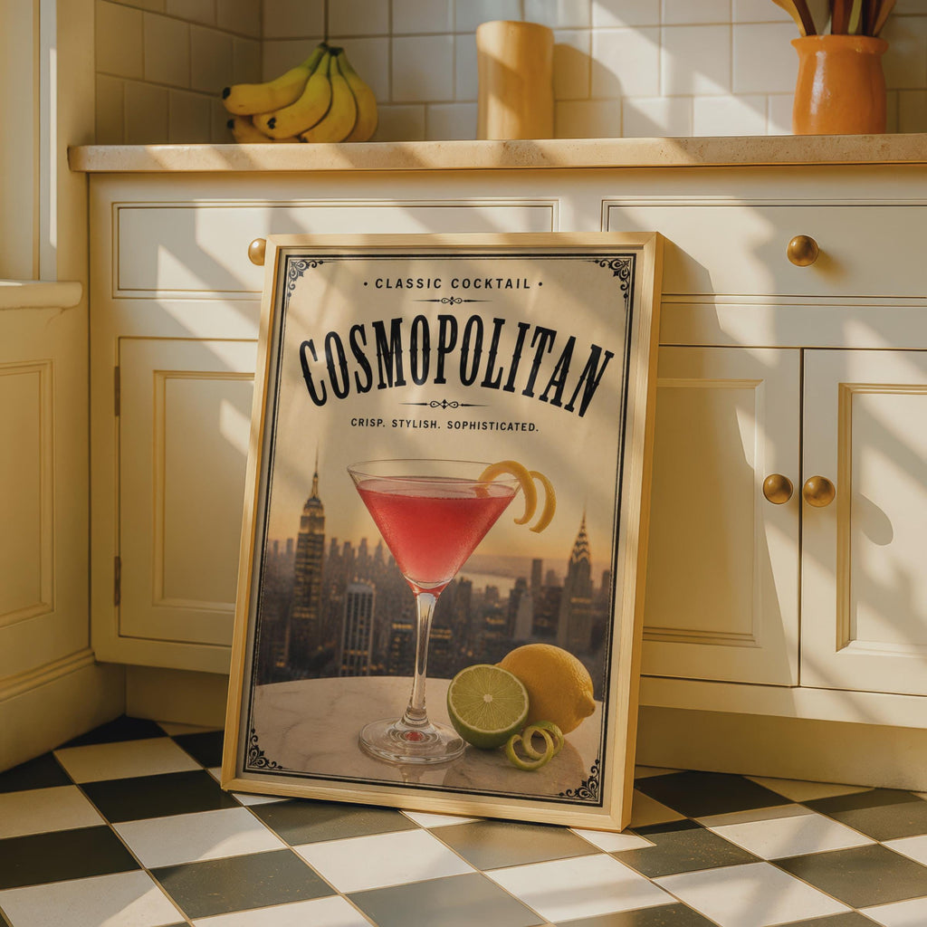 Cosmopolitan Cocktail Poster, Classic Cocktail Bar Wall Art, Vintage Style New York Print