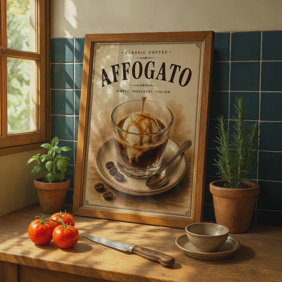 Affogato Coffee Poster, Vintage Italian Cafe Wall Art, Retro Espresso Kitchen Print, Brown Cream