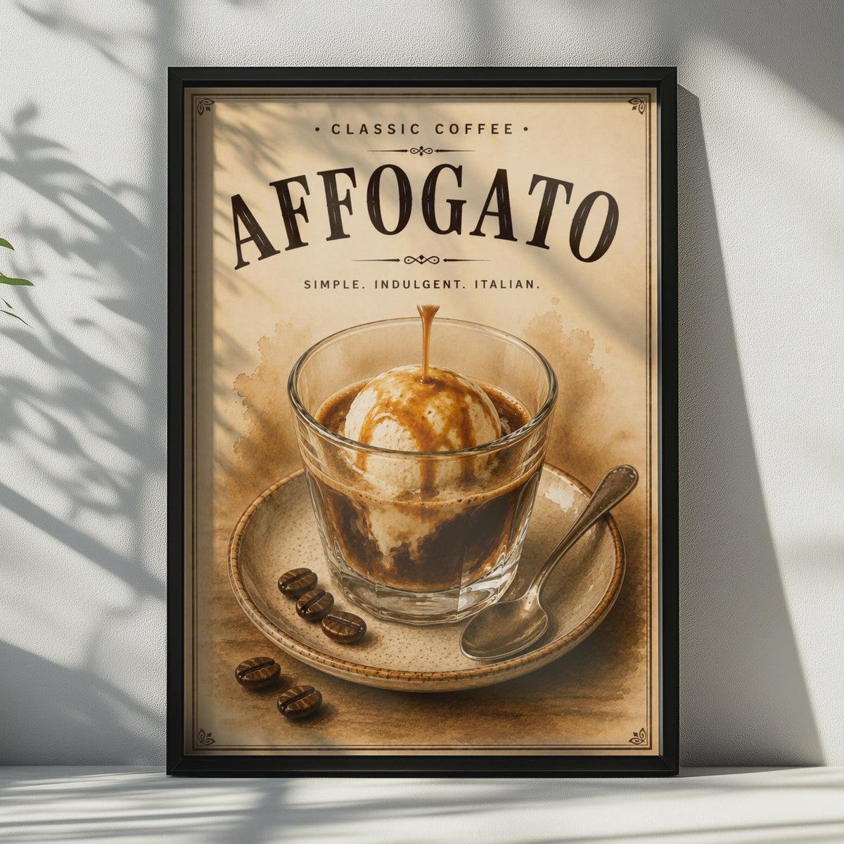 Affogato Coffee Poster, Vintage Italian Cafe Wall Art, Retro Espresso Kitchen Print, Brown Cream
