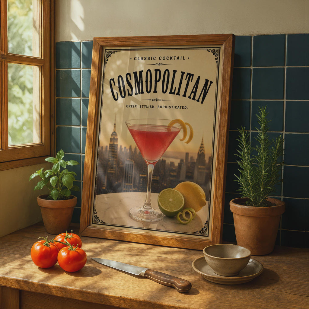 Cosmopolitan Cocktail Poster, Classic Cocktail Bar Wall Art, Vintage Style New York Print