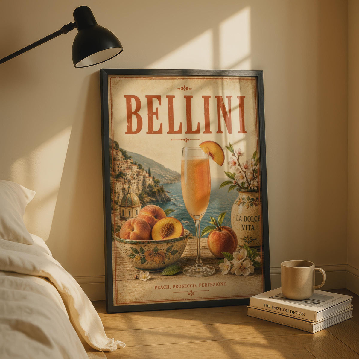 Bellini Cocktail Vintage Poster, Italian Bar Cart Wall Art, La Dolce Vita Prosecco Print