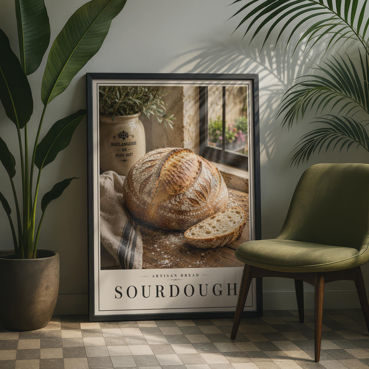 Sourdough Artisan Bread Poster, French Boulangerie Kitchen Wall Art, Rustic Food Print
