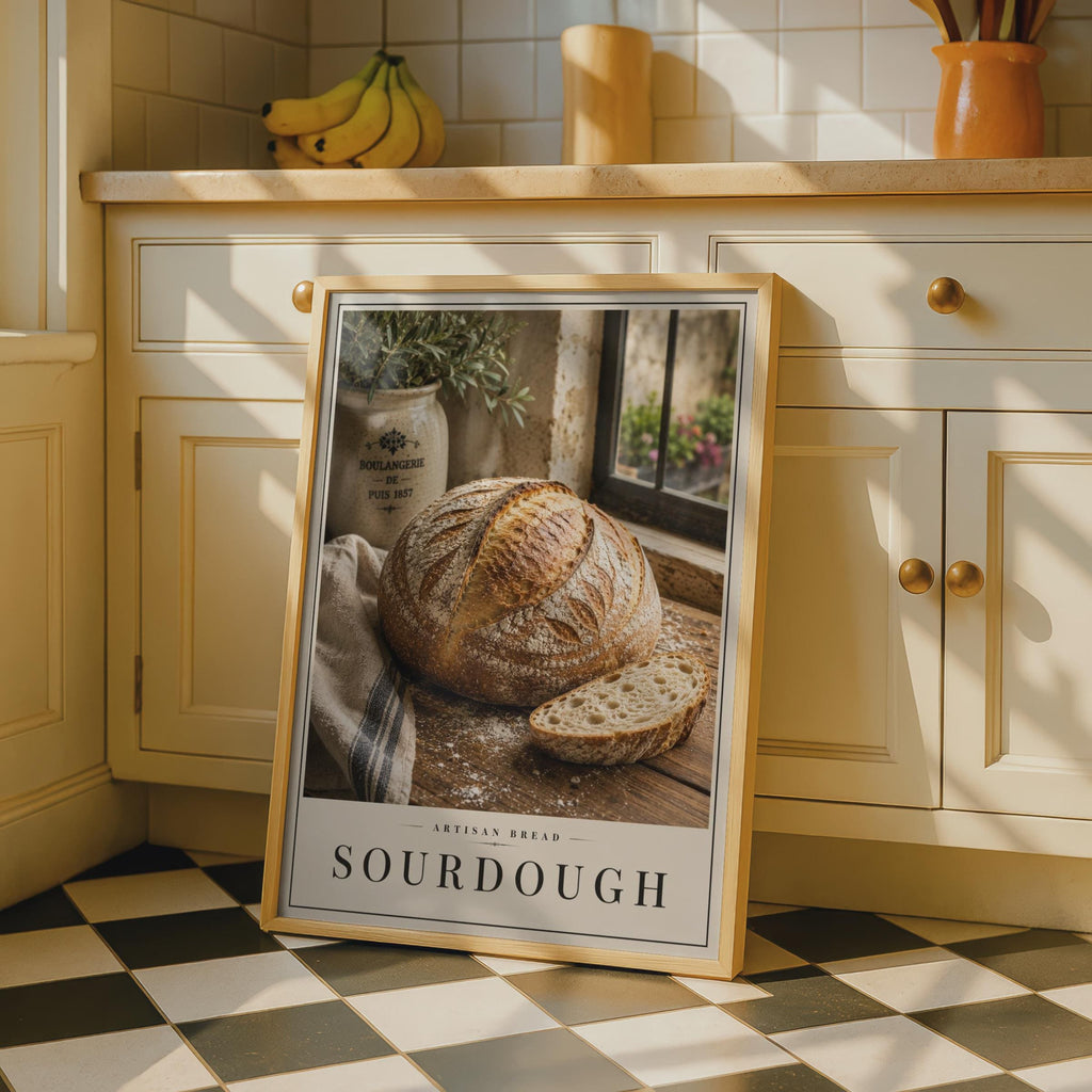 Sourdough Artisan Bread Poster, French Boulangerie Kitchen Wall Art, Rustic Food Print