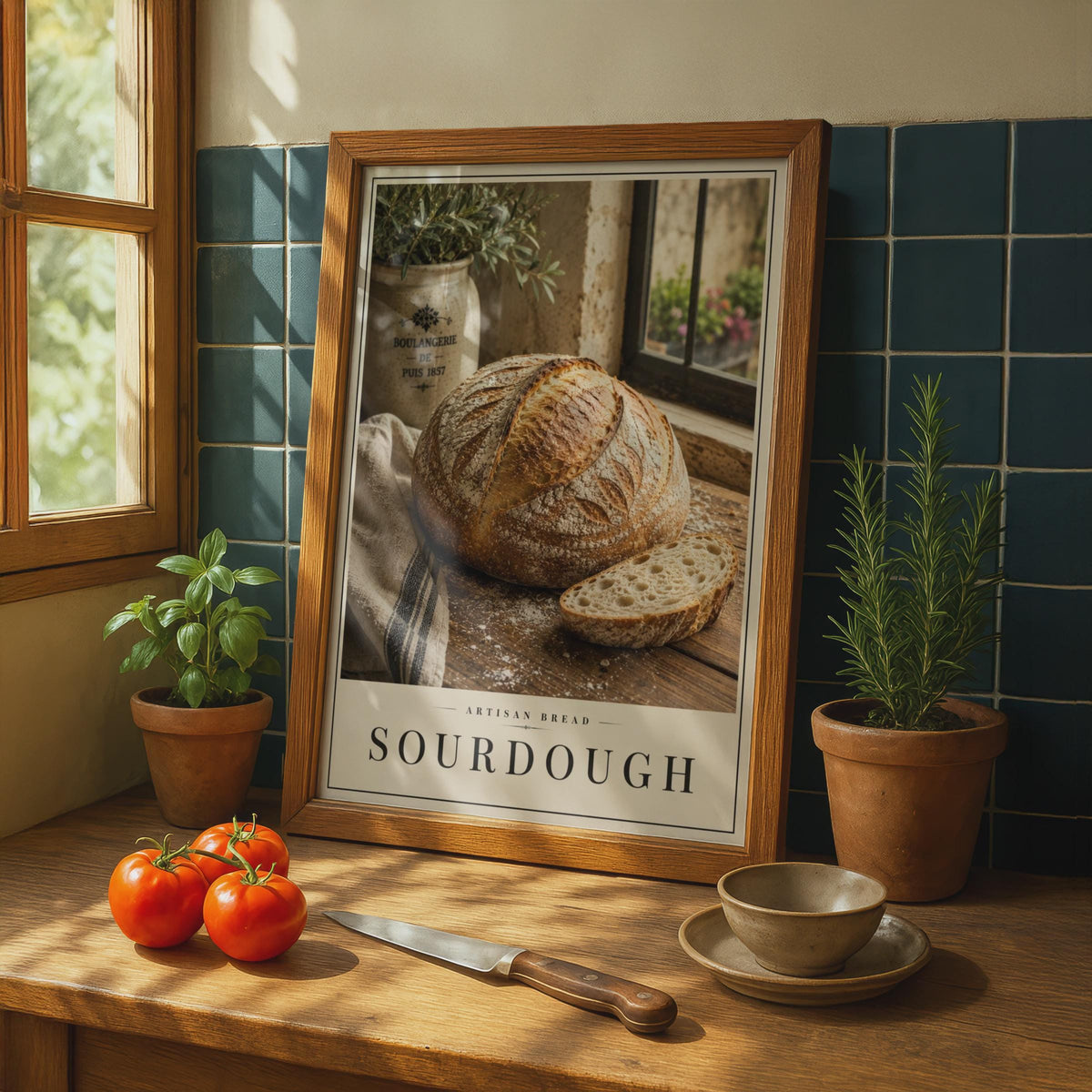 Sourdough Artisan Bread Poster, French Boulangerie Kitchen Wall Art, Rustic Food Print