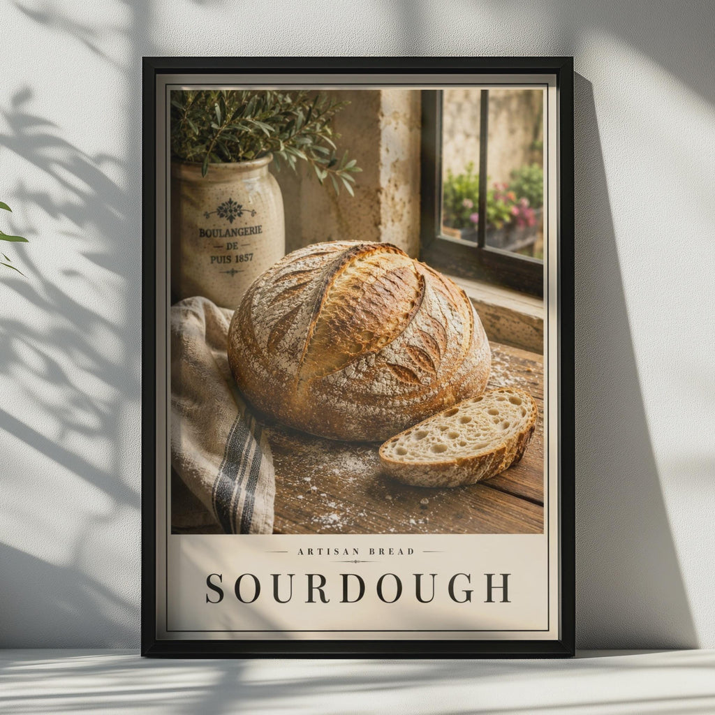 Sourdough Artisan Bread Poster, French Boulangerie Kitchen Wall Art, Rustic Food Print