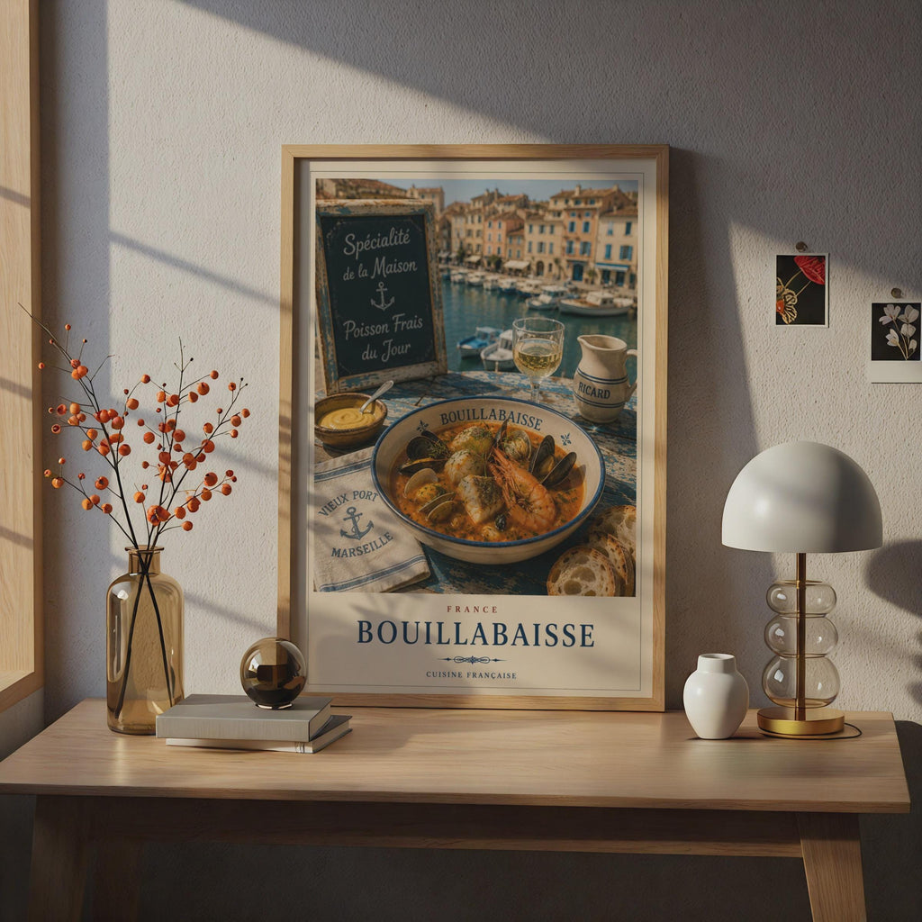 Bouillabaisse Marseille French Food Poster, Cuisine Francaise Kitchen Wall Art, France