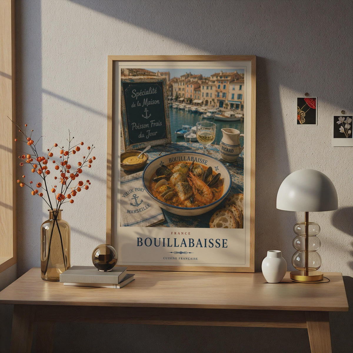 Bouillabaisse Marseille French Food Poster, Cuisine Francaise Kitchen Wall Art, France