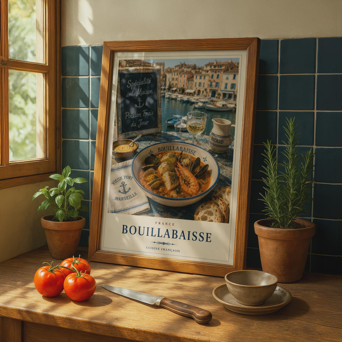 Bouillabaisse Marseille French Food Poster, Cuisine Francaise Kitchen Wall Art, France