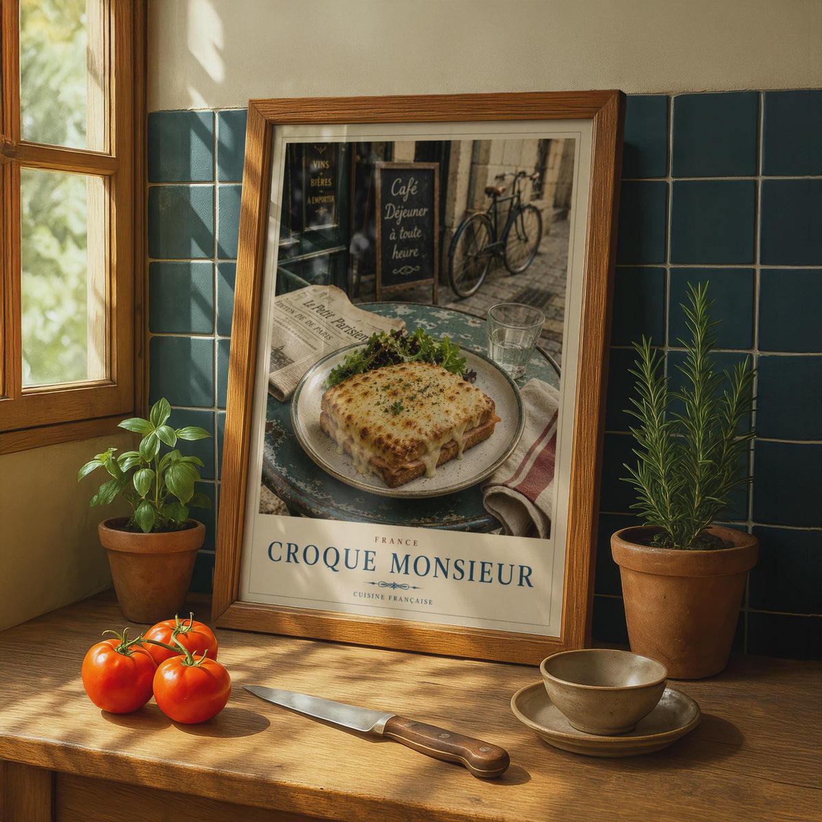 Croque Monsieur French Food Poster, Paris Cafe Kitchen Wall Art, Cuisine Francaise