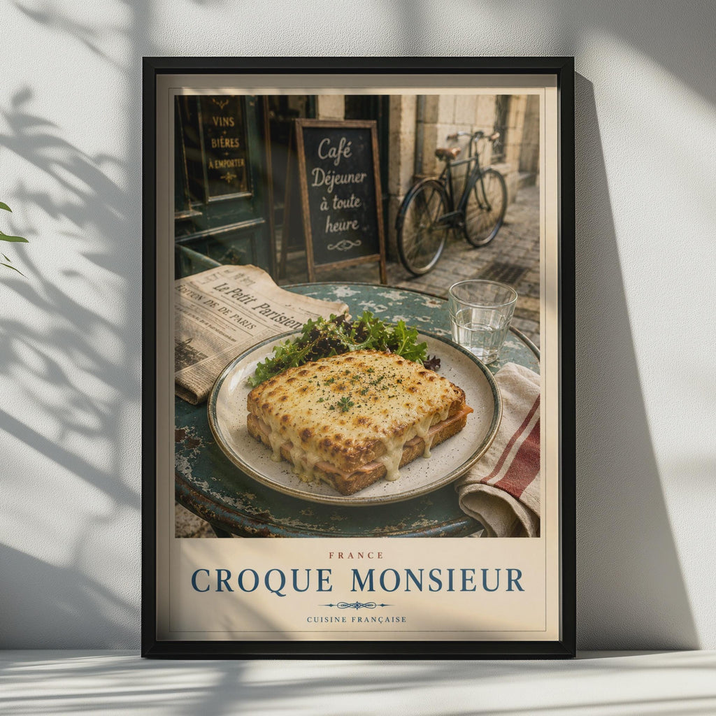 Croque Monsieur French Food Poster, Paris Cafe Kitchen Wall Art, Cuisine Francaise