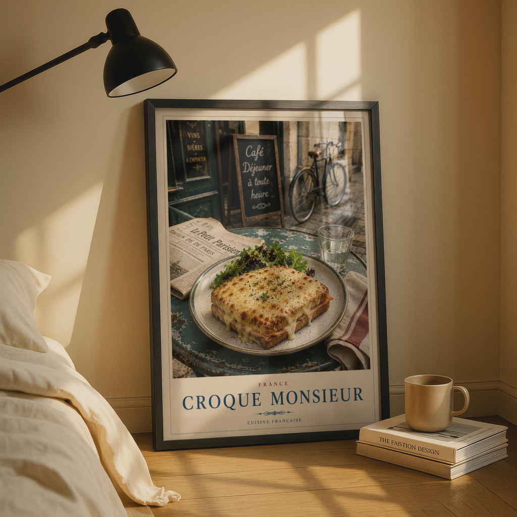 Croque Monsieur French Food Poster, Paris Cafe Kitchen Wall Art, Cuisine Francaise