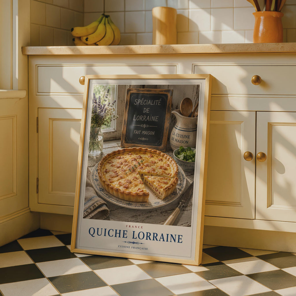 Quiche Lorraine French Food Poster, Cuisine Francaise Kitchen Wall Art, France Recipe Print