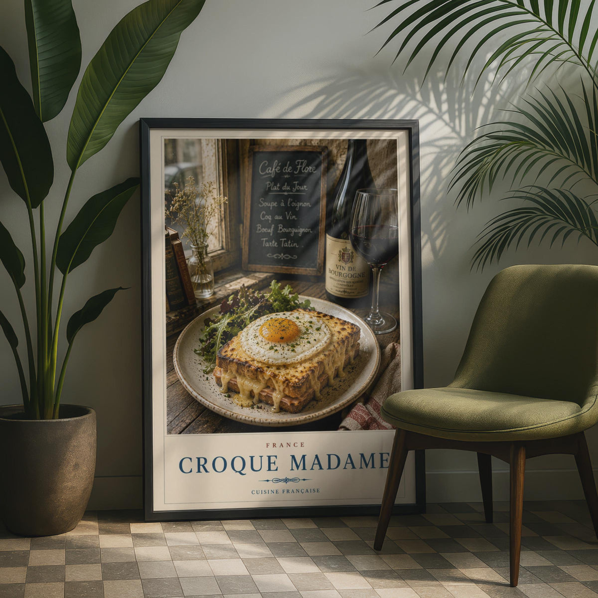 Croque Madame French Food Poster, Cuisine Francaise Kitchen Wall Art, Paris Cafe Print