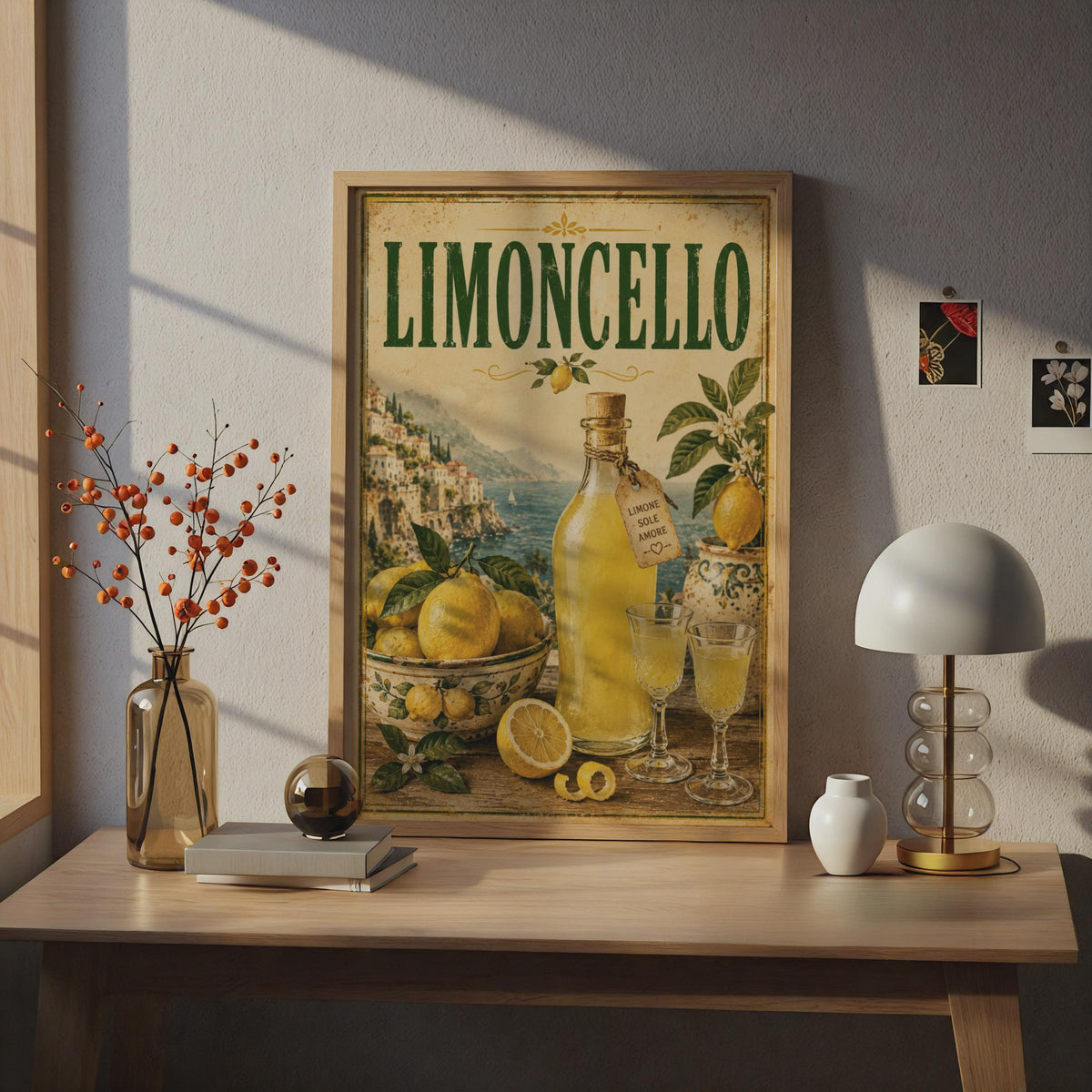 Limoncello Vintage Italian Poster, Amalfi Coast Lemon Wall Art, Kitchen Bar Decor