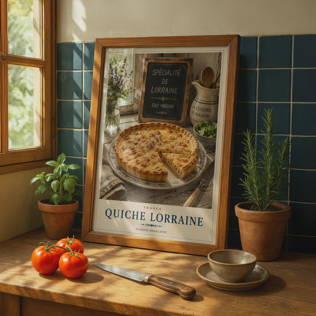 Quiche Lorraine French Food Poster, Cuisine Francaise Kitchen Wall Art, France Recipe Print