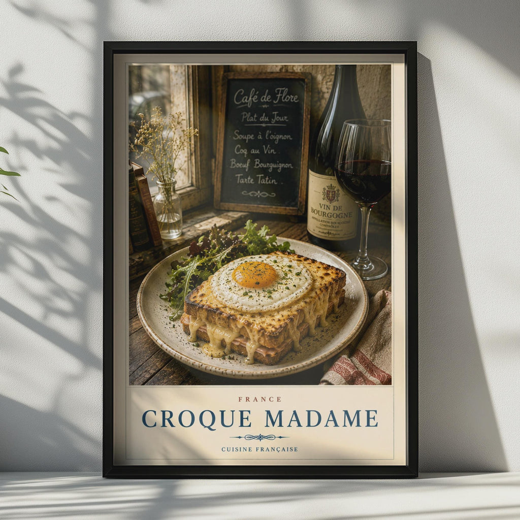 Croque Madame French Food Poster, Cuisine Francaise Kitchen Wall Art, Paris Cafe Print