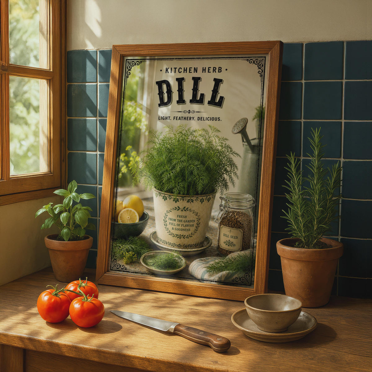 Dill Kitchen Herb Poster, Vintage Botanical Wall Art, Rustic Decor