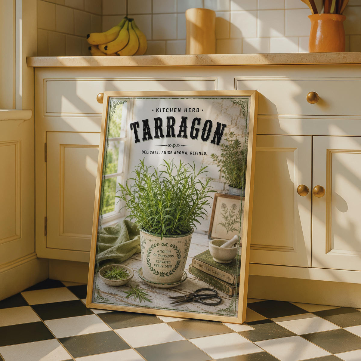 Tarragon Kitchen Herb Poster, Vintage Botanical Herb Print, Rustic Cooking Wall Art