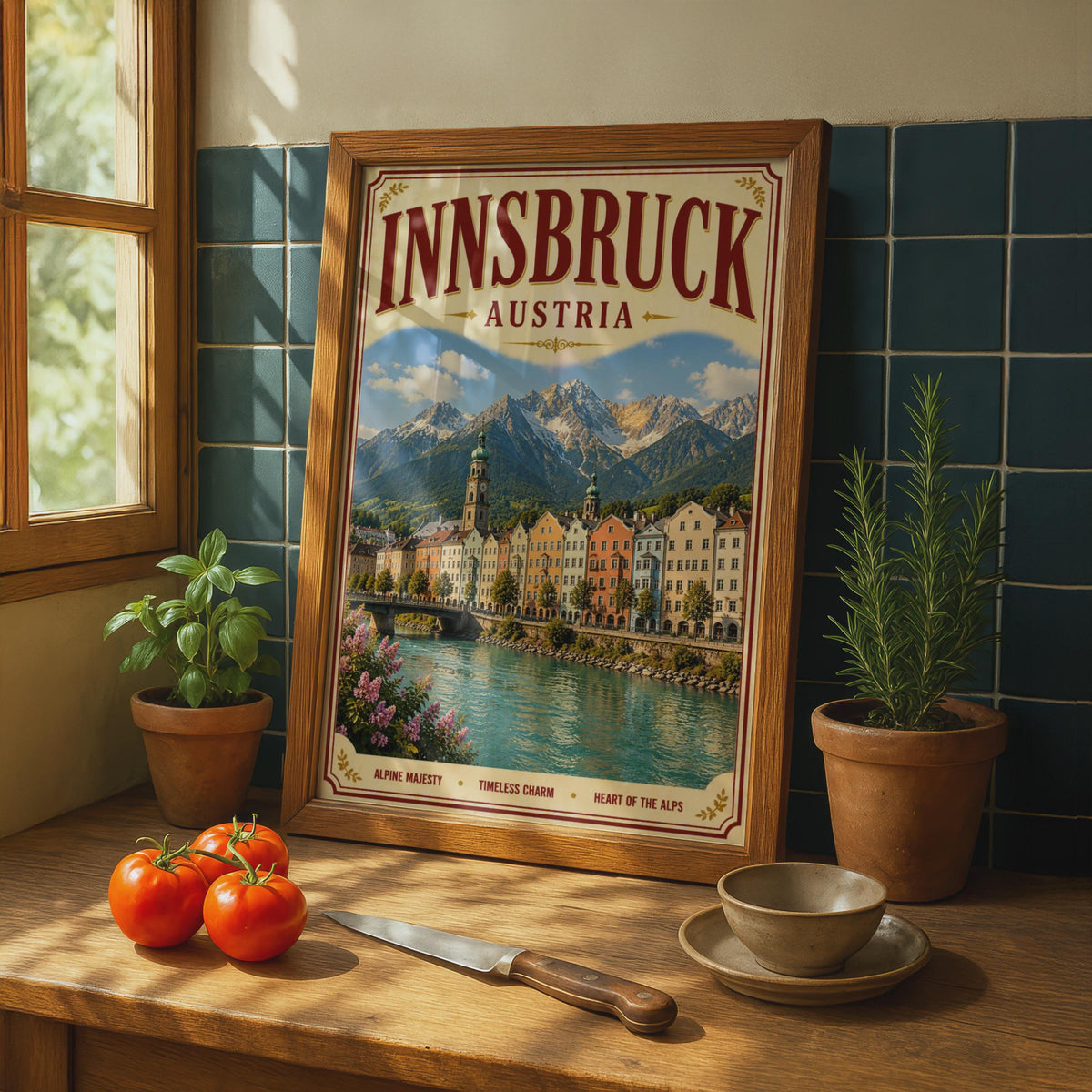 Innsbruck Austria Vintage Travel Poster, Alpine City Wall Art, Austrian Alps Print