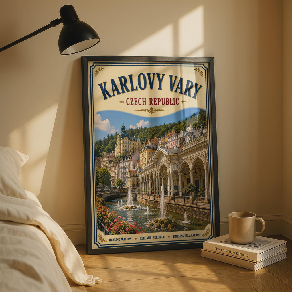 Karlovy Vary Czech Republic Vintage Travel Poster, Bohemian Spa Town Wall Art