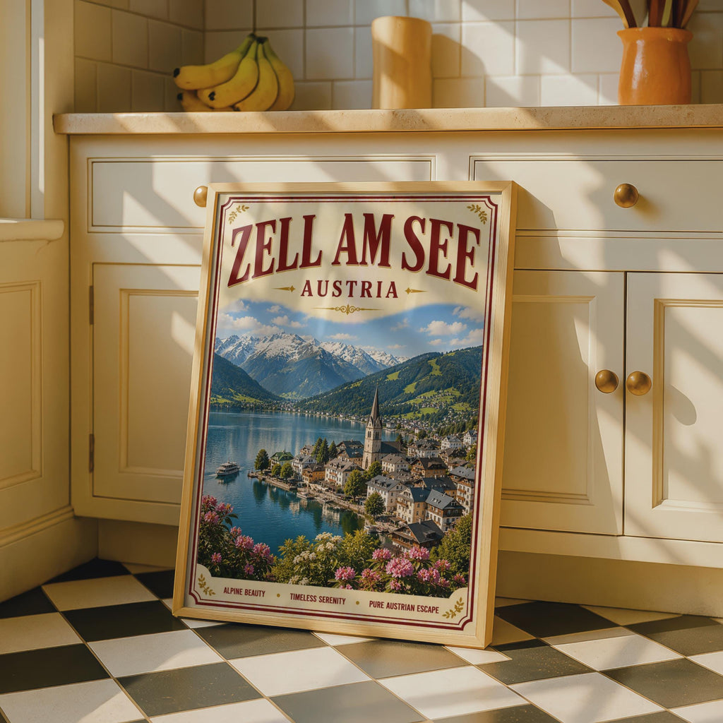 Zell Am See Austria Vintage Travel Poster, Alpine Lake Wall Art, Austrian Gift