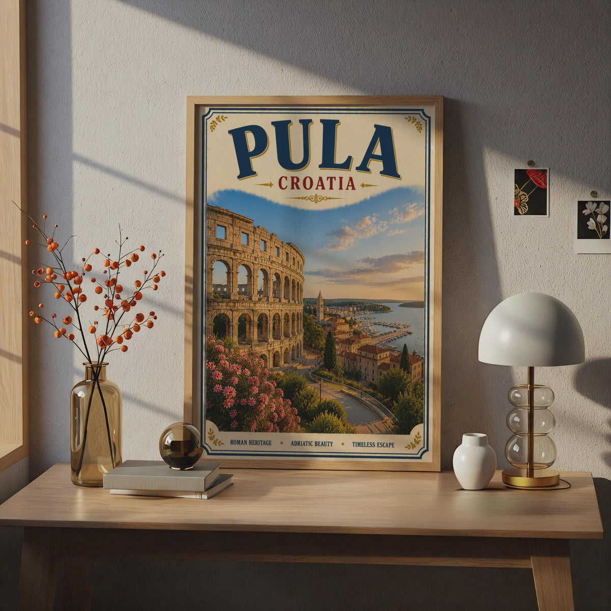 Pula Croatia Travel Poster, Roman Arena Adriatic Wall Art, Vintage Retro Croatian City Print