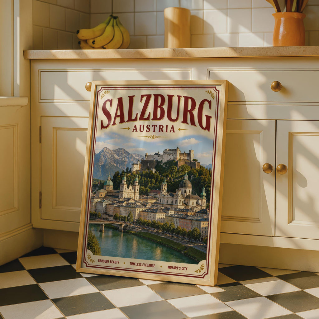 Salzburg Austria Vintage Travel Poster, Austrian City Wall Art, Retro Europe Print