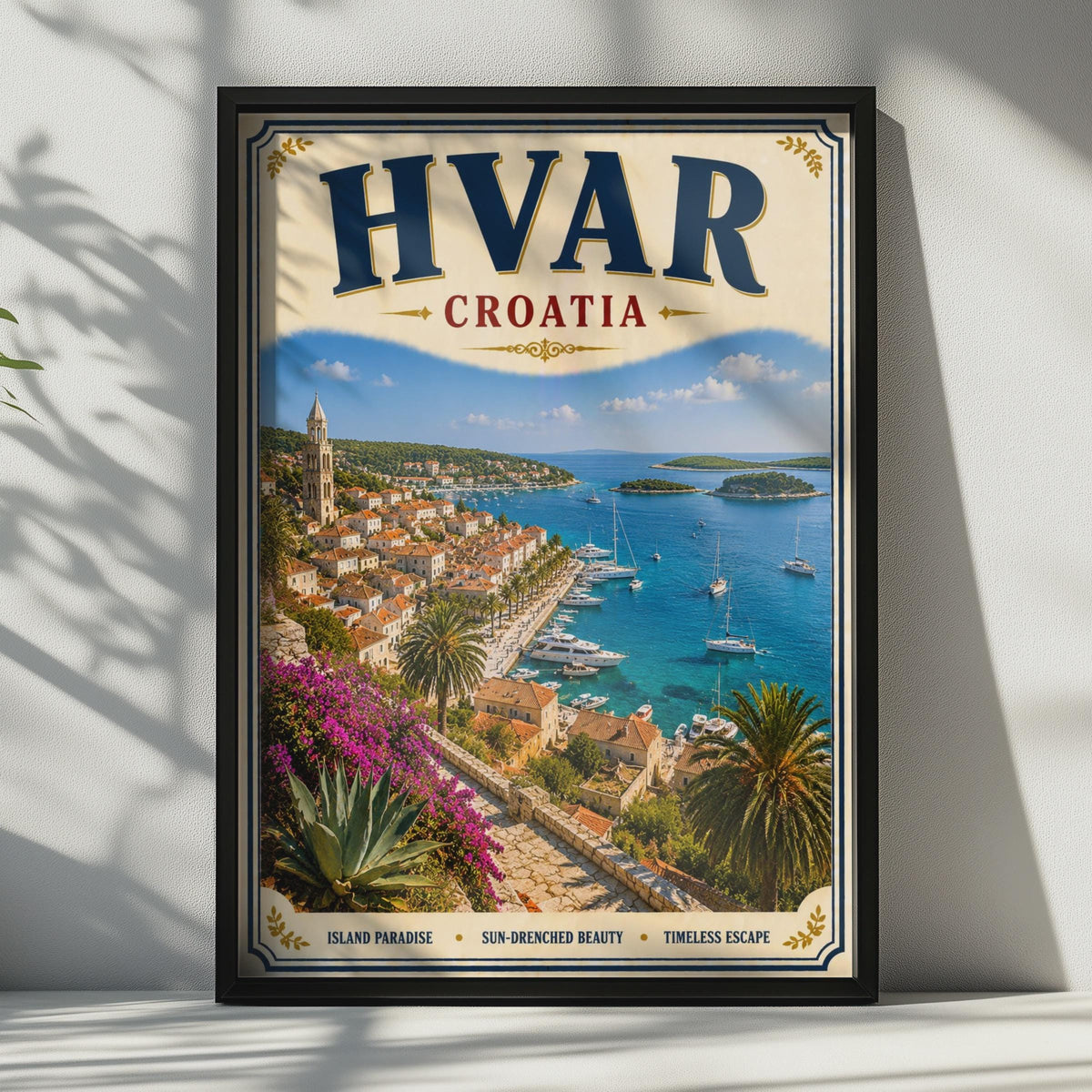 Hvar Croatia Travel Poster, Adriatic Sea Vintage Wall Art, Croatian Island Print