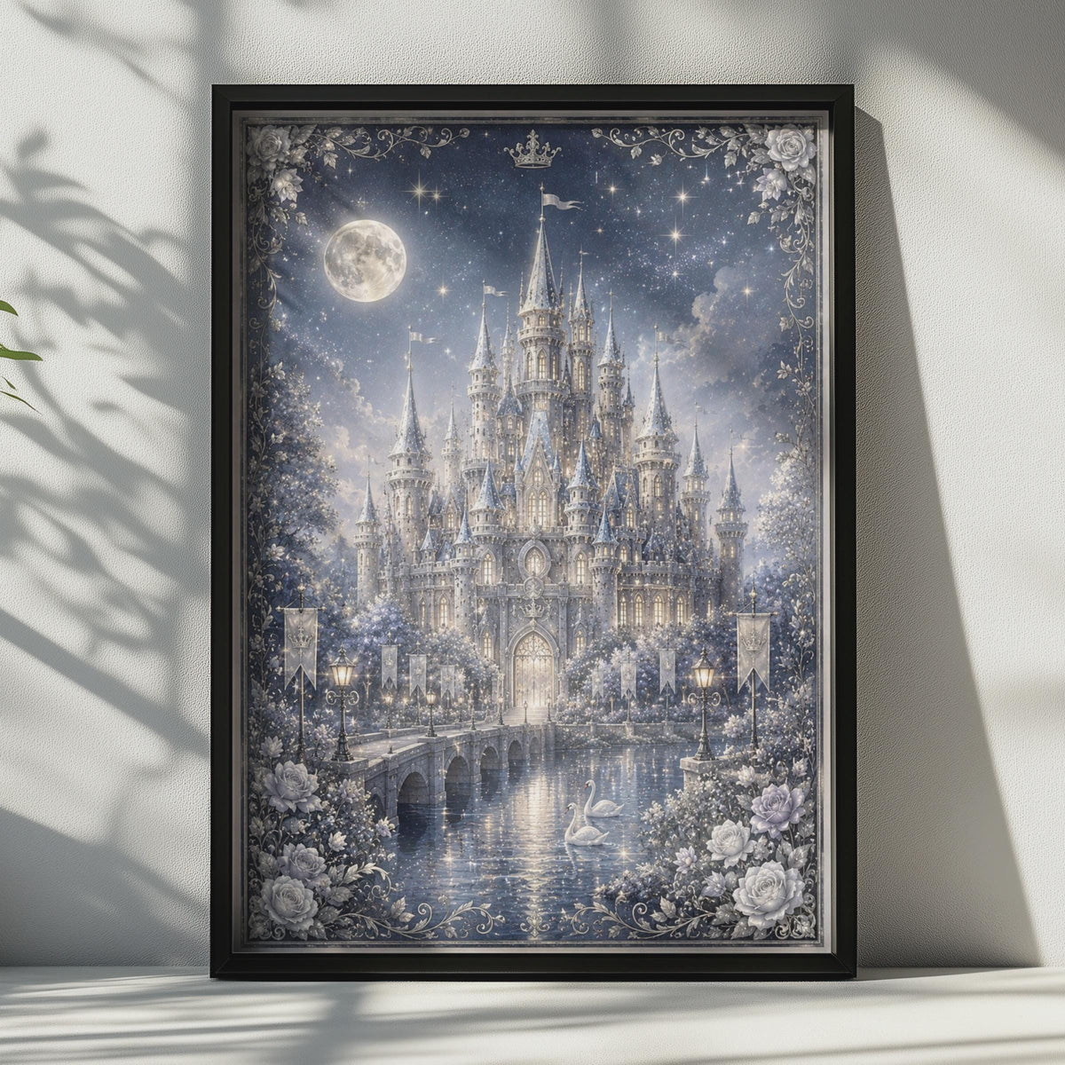 Enchanted Castle Poster, Fairy Tale Night Sky Wall Art, Princess Room Decor