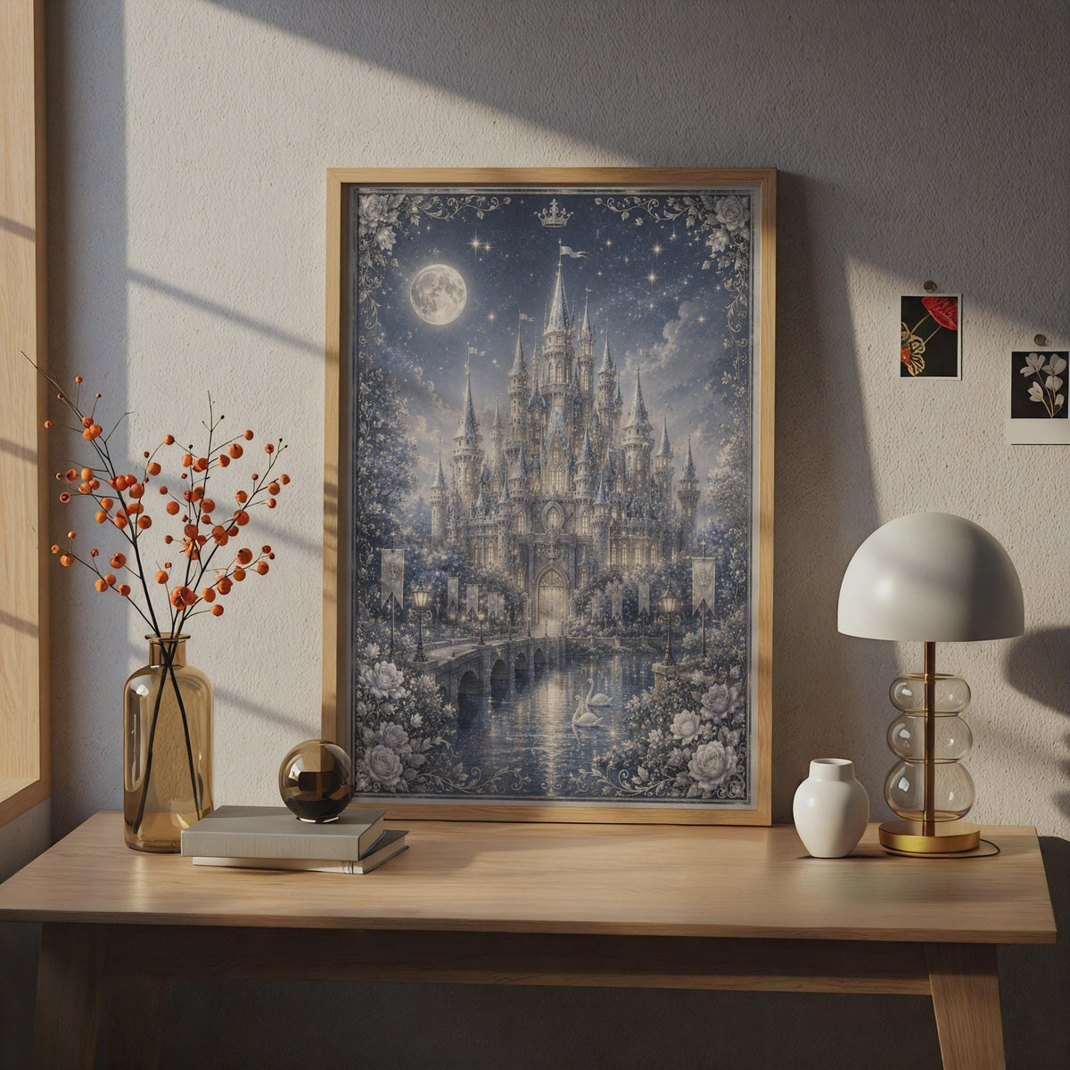 Enchanted Castle Poster, Fairy Tale Night Sky Wall Art, Princess Room Decor