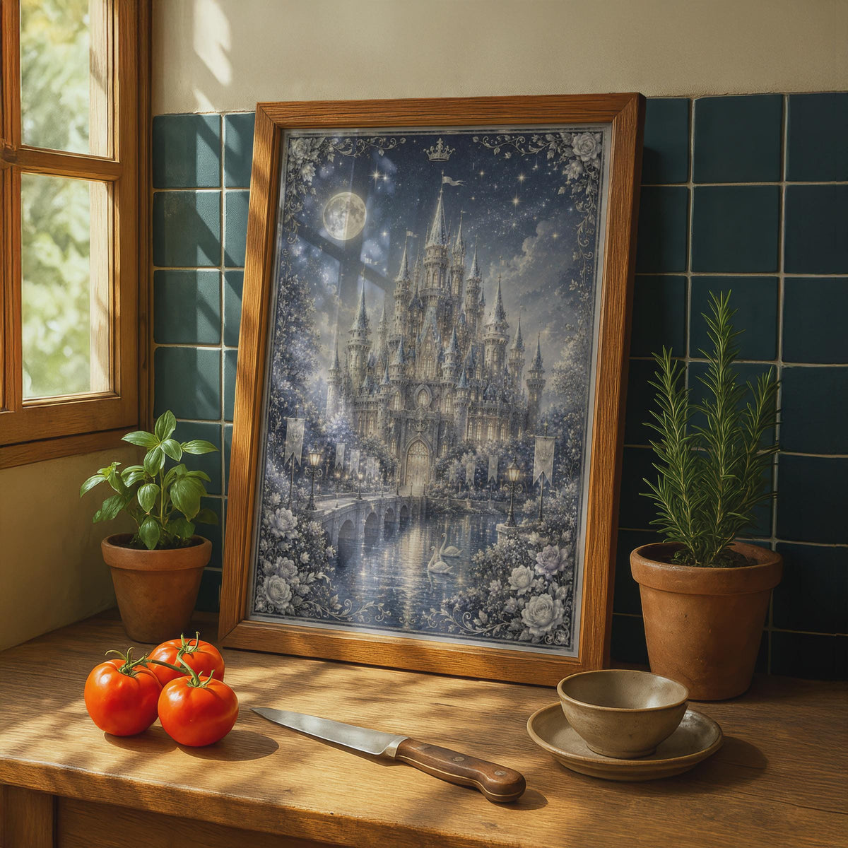 Enchanted Castle Poster, Fairy Tale Night Sky Wall Art, Princess Room Decor