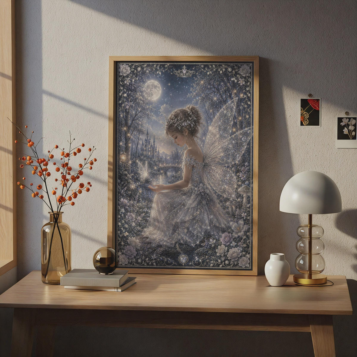 Moonlit Fairy Poster, Magical Fantasy Wall Art, Enchanted Forest, Sparkle Celestial Decor
