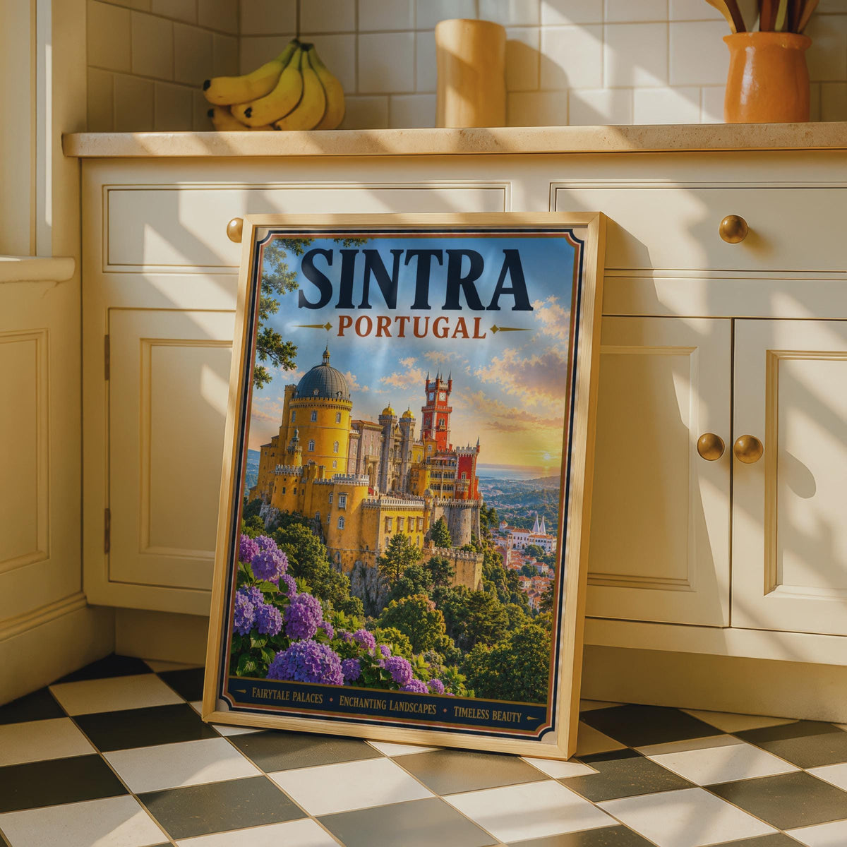 Sintra Portugal Travel Poster, Pena Palace Wall Art, Vintage Style Portuguese Castle Print